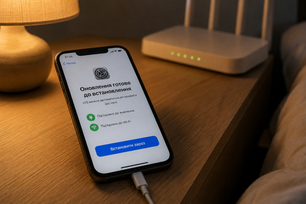 iPhone підключений до Wi-Fi та живлення і готовий до встановлення оновлення iOS